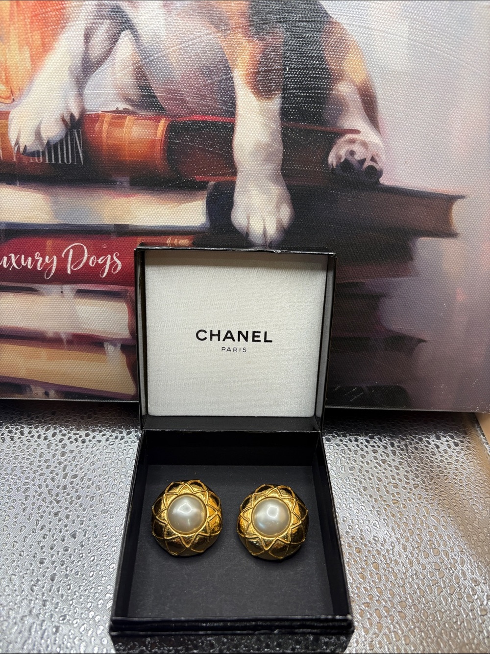 Chanel🩵 Pearl Coco 24kGold Plated Round Earrings W/ Chanel Box -EUC-Authentic